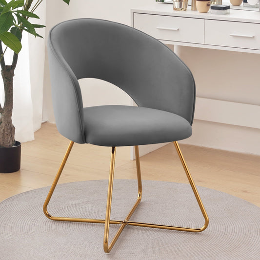 Furniliving Velvet Upholstered Accent Chair Mid-Backrest Leisure Chairs Waiting Room Chairs, Light Grey