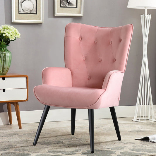 Furniliving Velvet Wingback Chair Tufted Button Back Accent Chair Contemporary Leisure Chair,Pink
