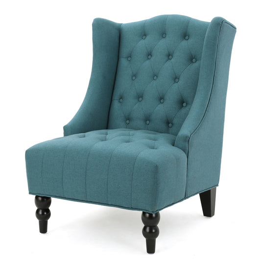 GDF Studio Alonso Contemporary Upholstered Wingback Club Chair, Dark Teal and Dark Brown