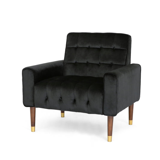 GDF Studio Chesaco Modern Glam Velvet Tufted Armchair, Black and Dark Espresso