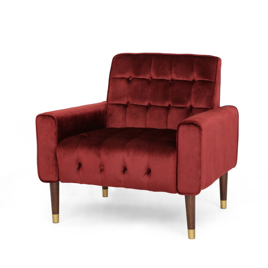 GDF Studio Chesaco Modern Glam Velvet Tufted Armchair, Garnet and Dark Espresso