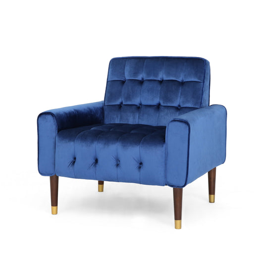 GDF Studio Chesaco Modern Glam Velvet Tufted Armchair, Navy Blue and Dark Espresso