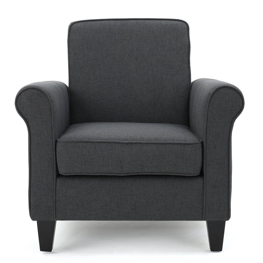 GDF Studio Cinnabar Contemporary Upholstered Club Chair, Dark Gray Fabric and Dark Brown