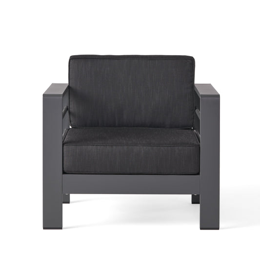 GDF Studio Crested Bay Indoor/Outdoor Aluminum Club Chair, Gray and Dark Gray
