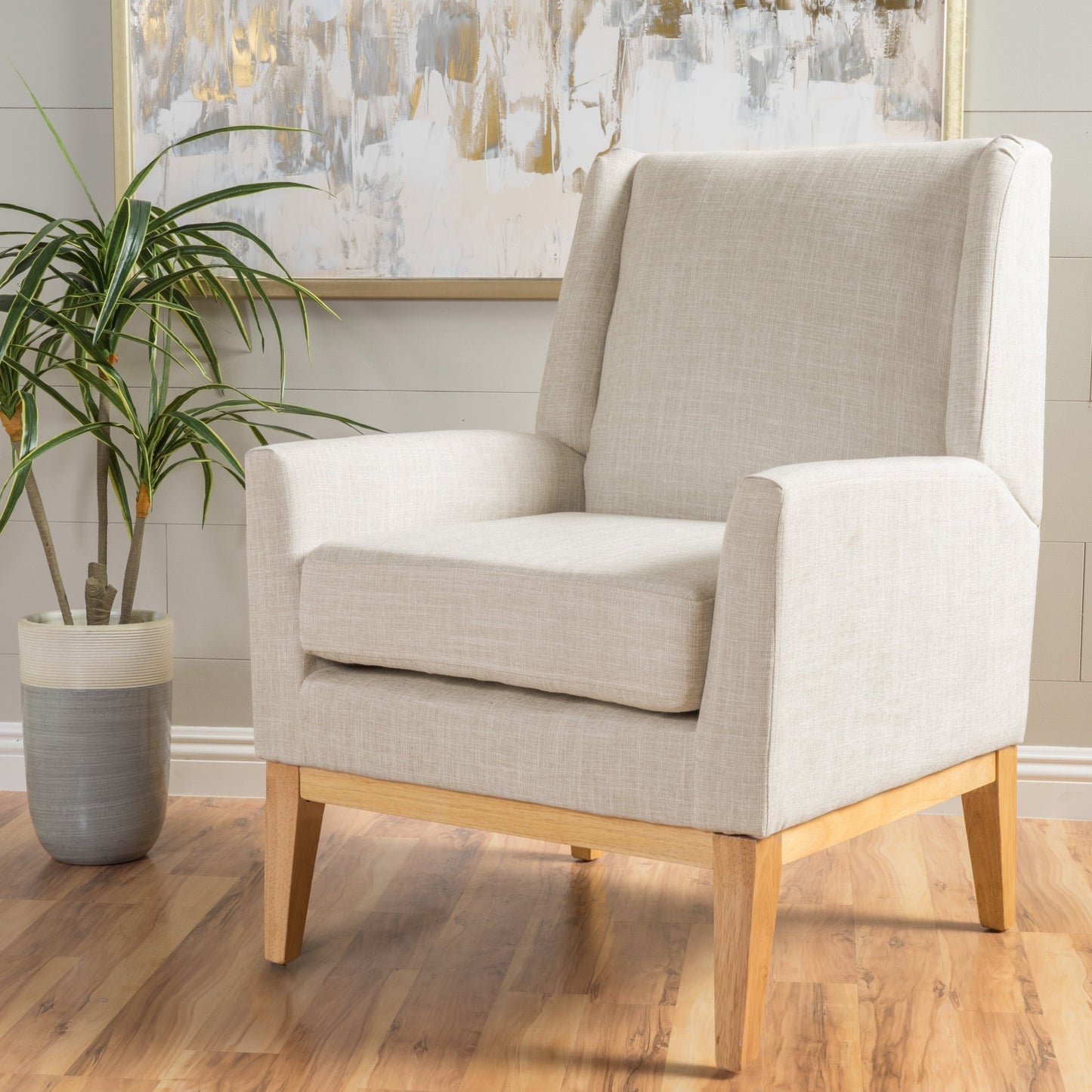 GDF Studio Glasgow Mid Century Modern Fabric Upholstered Club Chair, Beige and Natural