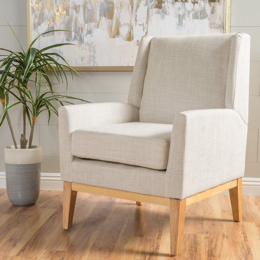 GDF Studio Glasgow Mid Century Modern Fabric Upholstered Club Chair, Beige and Natural