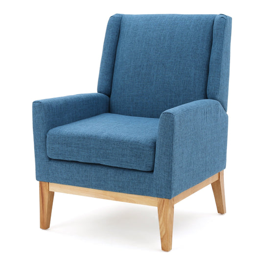 GDF Studio Glasgow Mid Century Modern Fabric Upholstered Club Chair, Muted Blue and Natural