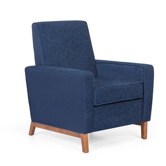 GDF Studio Haston Contemporary Fabric Club Chair, Navy Blue and Dark Walnut