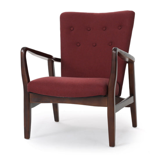 GDF Studio Kiana Mid Century Modern Fabric Tufted Club Chair, Deep Red and Dark Espresso