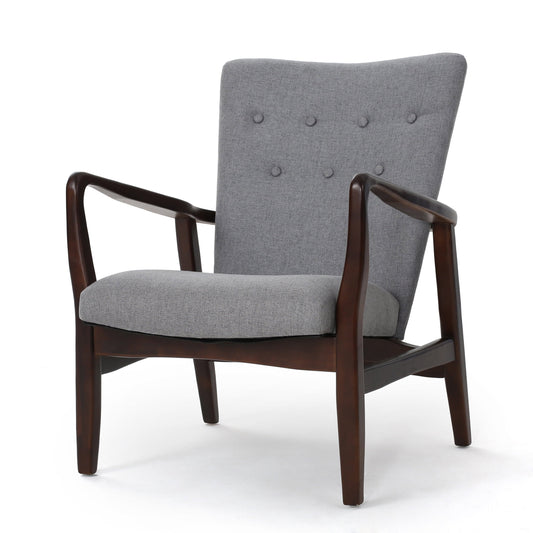 GDF Studio Kiana Mid Century Modern Fabric Tufted Club Chair, Gray and Dark Espresso