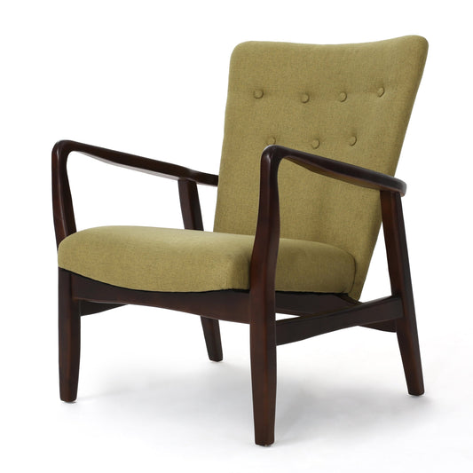 GDF Studio Kiana Mid Century Modern Fabric Tufted Club Chair, Green and Dark Espresso