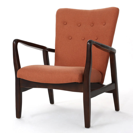 GDF Studio Kiana Mid Century Modern Fabric Tufted Club Chair, Orange and Dark Espresso