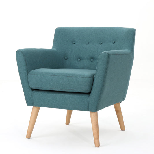 GDF Studio Madeira Buttoned Mid Century Modern Dark Teal Fabric Club Chair