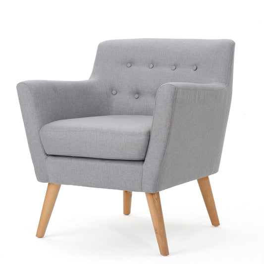 GDF Studio Madeira Buttoned Mid Century Modern Light Grey Fabric Club Chair