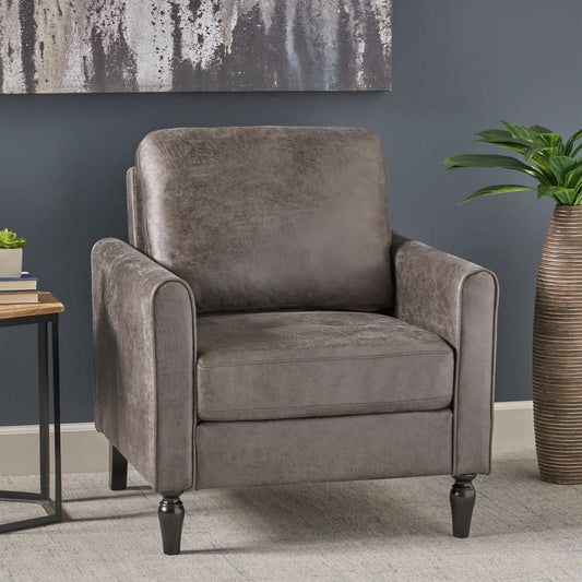 GDF Studio Marquette Contemporary Microfiber Upholstered Club Chair, Slate and Black