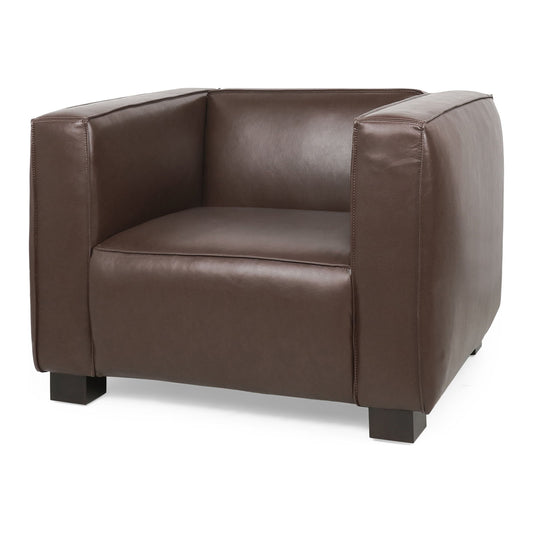 GDF Studio Minkler Contemporary Faux Leather Club Chair, Dark Brown and Dark Walnut
