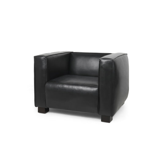 GDF Studio Minkler Contemporary Faux Leather Club Chair, Midnight Black and Dark Walnut
