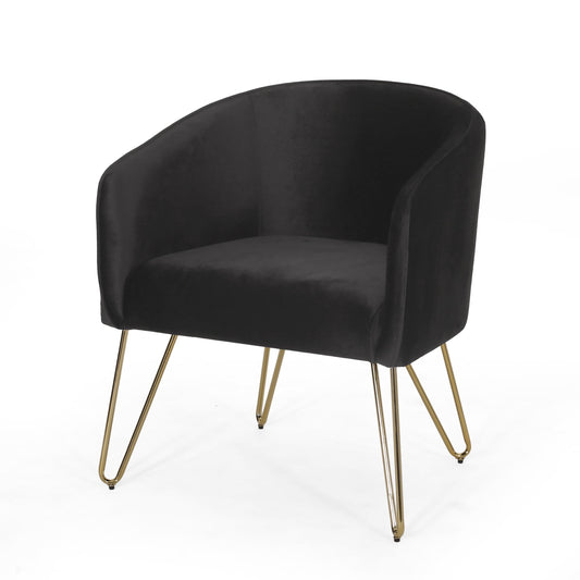 GDF Studio Paul Modern Glam Velvet Club Chair with Hairpin Legs, Black and Gold