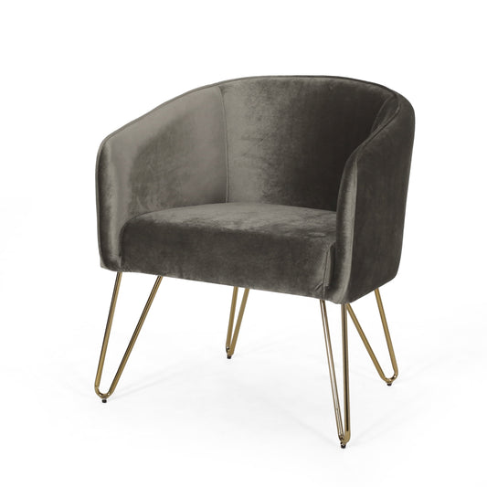 GDF Studio Paul Modern Glam Velvet Club Chair with Hairpin Legs, Gray and Gold