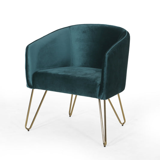 GDF Studio Paul Modern Glam Velvet Club Chair with Hairpin Legs, Teal and Gold