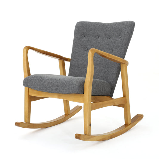 GDF Studio Suffolk Mid Century Modern Fabric Tufted Rocking Chair, Gray and Light Walnut