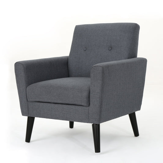 GDF Studio Teche Mid Century Modern Fabric Tufted Club Chair, Dark Gray and Dark Brown