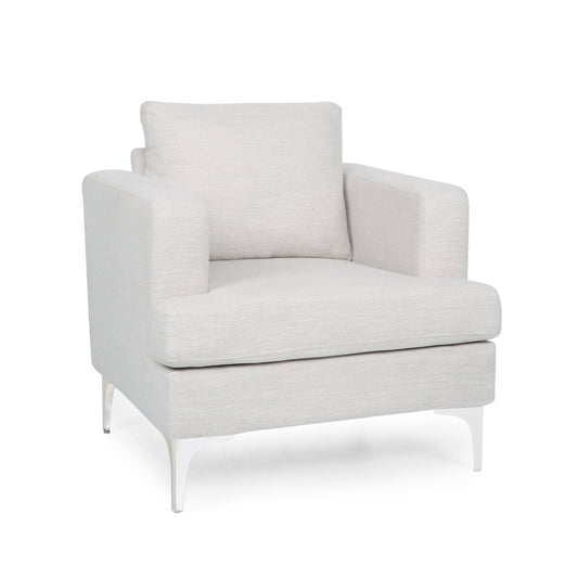 GDF Studio Vue Modern Fabric Upholstered Club Chair, Beige and Silver