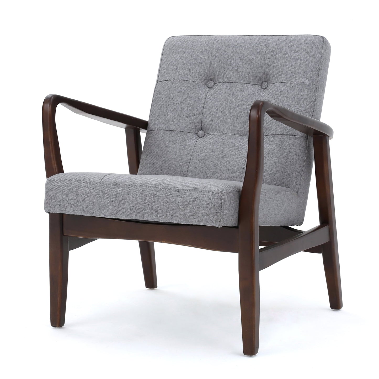 GDF Studio Zanzibar Mid Century Modern Fabric Tufted Club Chair, Gray and Dark Espresso