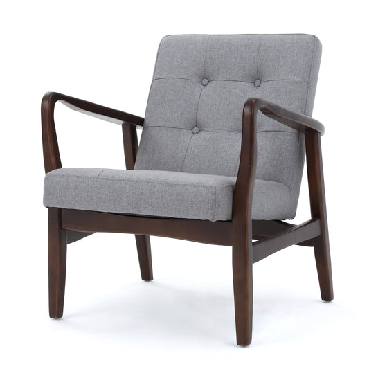 GDF Studio Zanzibar Mid Century Modern Fabric Tufted Club Chair, Gray and Dark Espresso