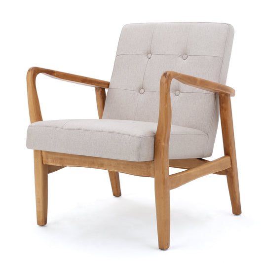 GDF Studio Zanzibar Mid Century Modern Fabric Tufted Club Chair, Medium Beige and Walnut