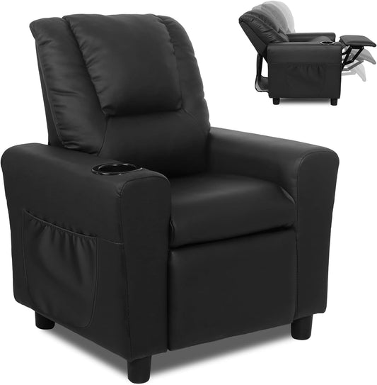 GNMLP Kids Recliner Chair with Cup Holder짙짝Side Pocket,Toddler Recliner Chair with Adjustable Footrest -Mystery Black