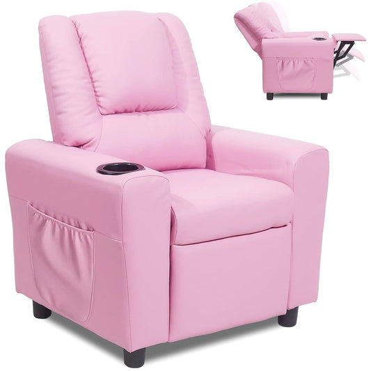GNMLP Kids Recliner Chair with Cup Holder짙짝Side Pocket,Toddler Recliner Chair with Adjustable Footrest -Sweet Pink