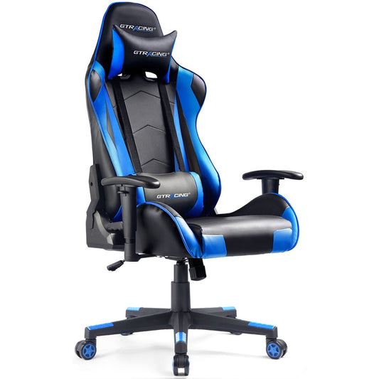 GTPLAYER Gaming Chair Office Chair PU Leather with Adjustable Headrest and Lumbar Pillow, Blue