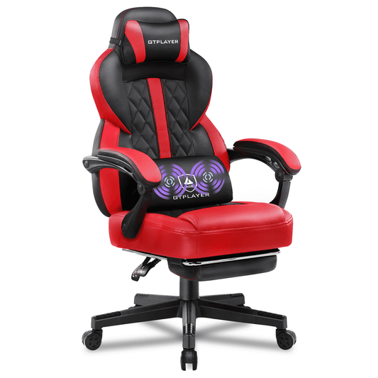 GTPLAYER Gaming Chair PU Leather Office Chair with Footrest&Massage Pillow, Red