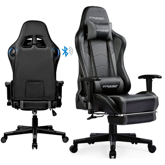 GTPLAYER Gaming Chair with Bluetooth Speakers Music Office Chair with Footrest PU Leather Recliner, Gray
