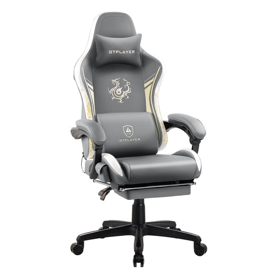 GTPLAYER Gaming Chair with Bluetooth Speakers and Footrest Office Desk Chair, Gray