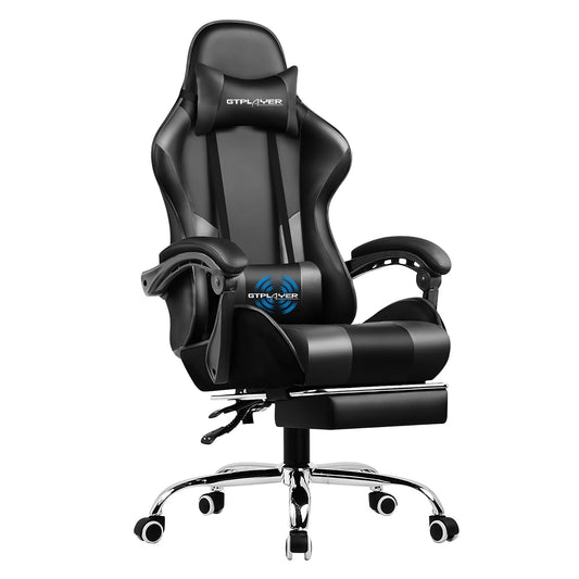 GTPLAYER Gaming Chair with Footrest and Ergonomic Lumbar Massage Pillow Faux Leather Office Chair, Black