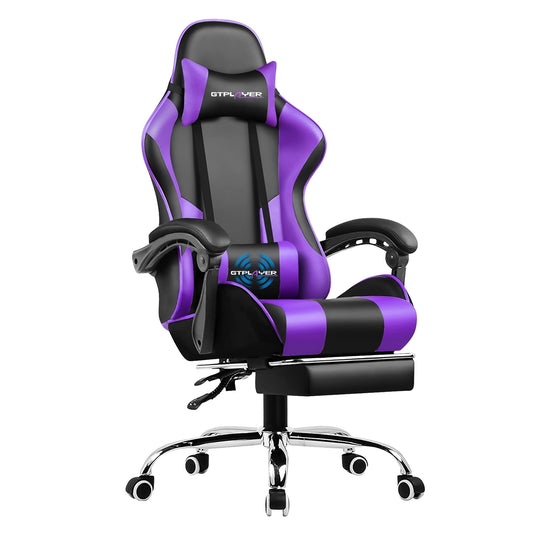 GTPLAYER Gaming Chair with Footrest and Ergonomic Lumbar Massage Pillow Faux Leather Office Chair, Purple