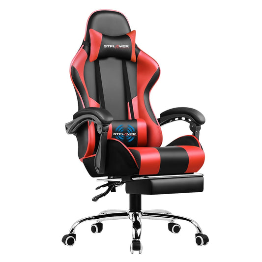 GTPLAYER Gaming Chair with Footrest and Ergonomic Lumbar Massage Pillow Faux Leather Office Chair, Red