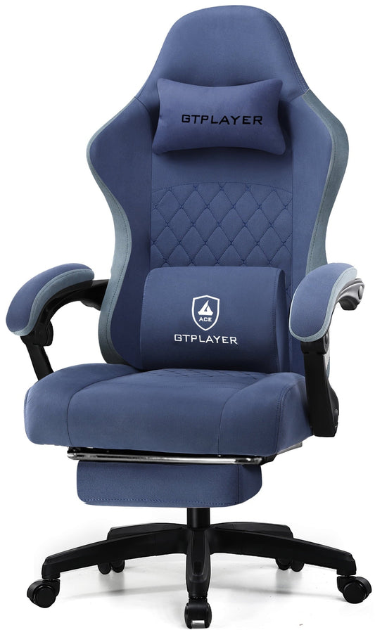 GTPLAYER Pocket Spring Cushion Gaming Chair with Footrest&&Linkage Armrests Ergonomic Office Chair, Blue