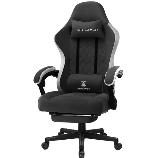 GTPLAYER Pocket Spring Cushion Gaming Chair with Footrest&&Linkage Armrests Racing Office Chair, Black