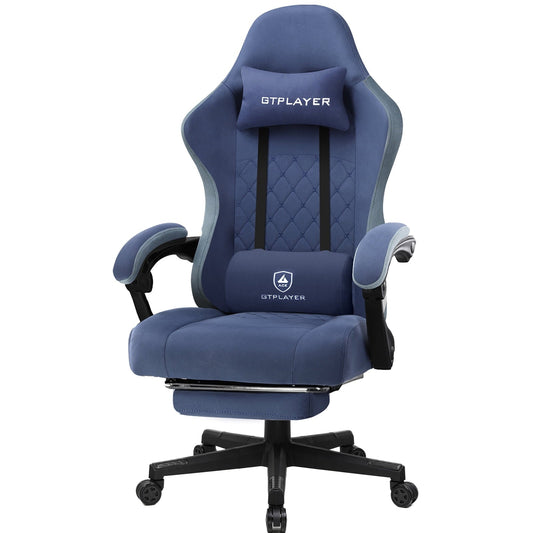 GTPLAYER Pocket Spring Cushion Gaming Chair with Footrest&&Linkage Armrests Racing Office Chair, Blue