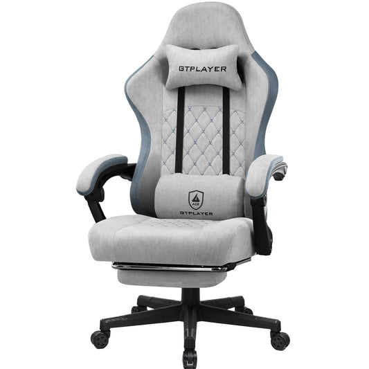 GTPLAYER Pocket Spring Cushion Gaming Chair with Footrest&&Linkage Armrests Racing Office Chair, Gray
