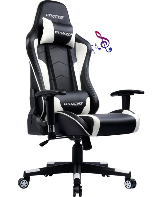 GTRACING Bluetooth & Lumbar Support Swivel Gaming Chair, White