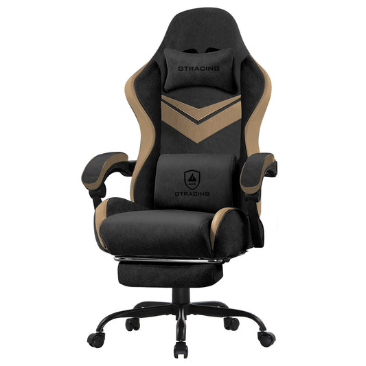 GTRACING Ergonimic Fabric Reclining Gaming Chair with Footrest and Linkage Armrests, Black