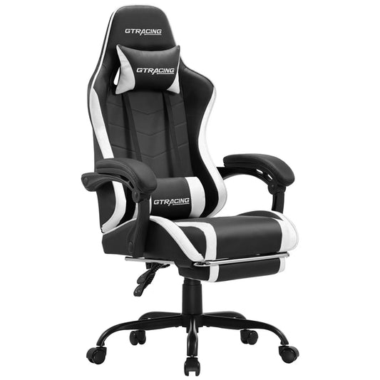 GTRACING GTWD-200 Gaming Chair with Footrest, Height Adjustable Office Swivel Recliner, White
