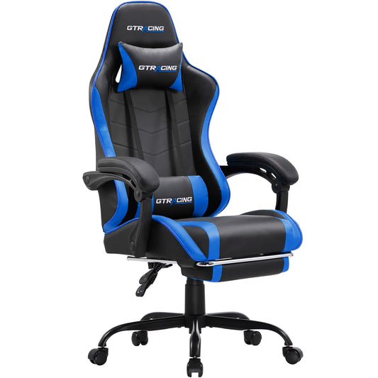 GTRACING GTWD-200 Gaming Chair with Footrest, Height Adjustable Office Swivel Reclining, Blue