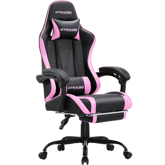 GTRACING GTWD-200 Gaming Chair with Footrest, Height Adjustable Office Swivel Reclining, Pink