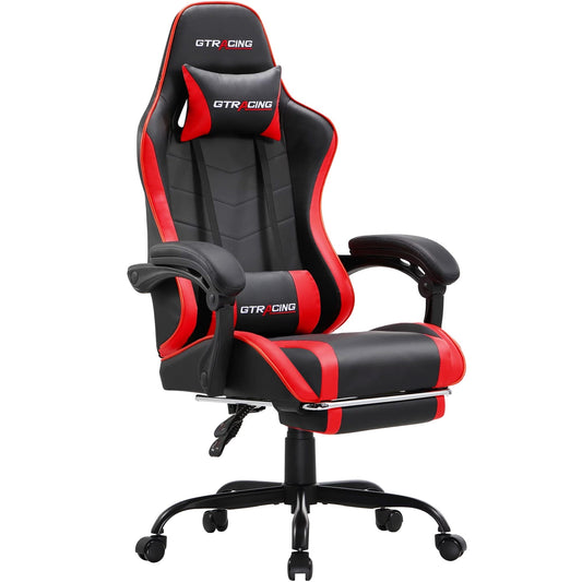GTRACING GTWD-200 Gaming Chair with Footrest, Height Adjustable Office Swivel Reclining, Red