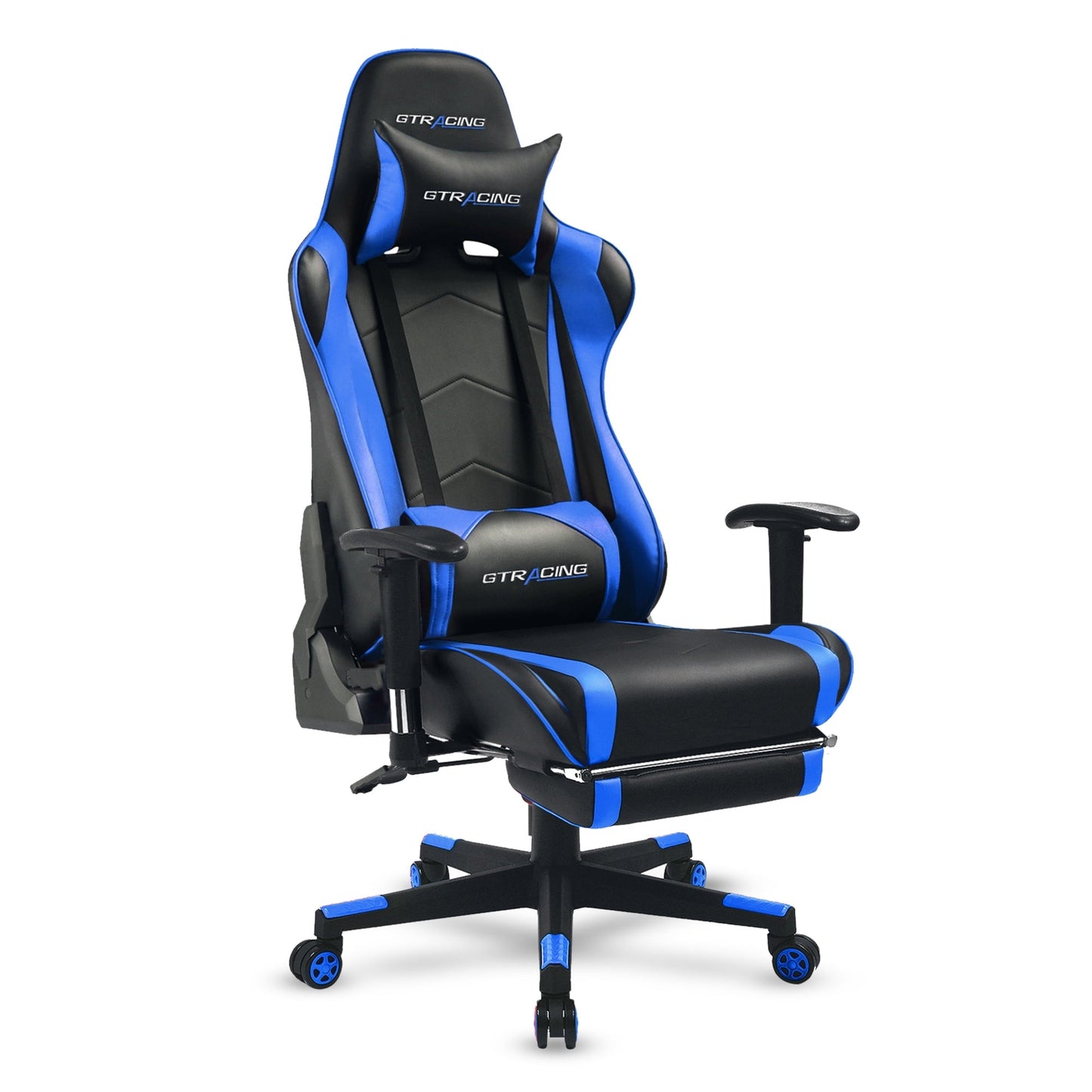 GTRACING Gaming Chair Office Chair PU Leather with Footrest&Adjustable Headrest,Blue
